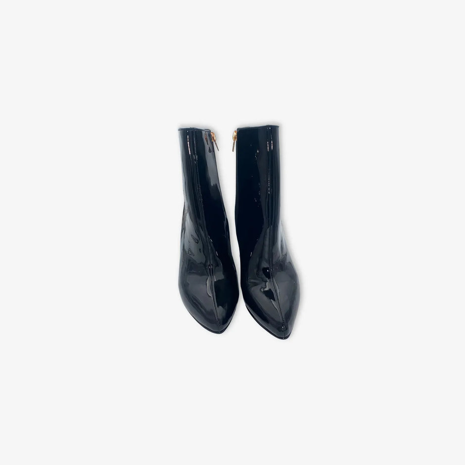 Botines negros para mujer charol punta afilada