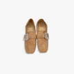 Zapatos planos con hebilla con detalles brillantes aterciopelados con punta semi cuadrada color  Beige  claro