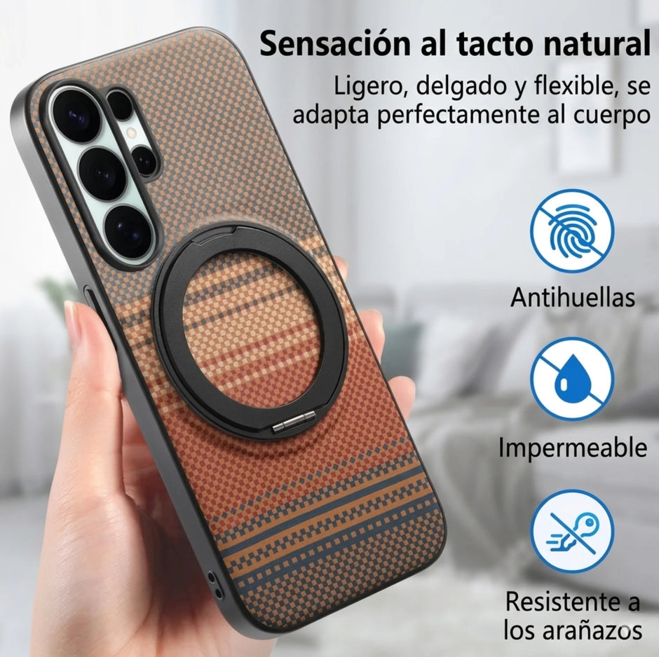 Case Diseño Fibra con Parante Giratorio A56 5G (Magsafe) | Marron