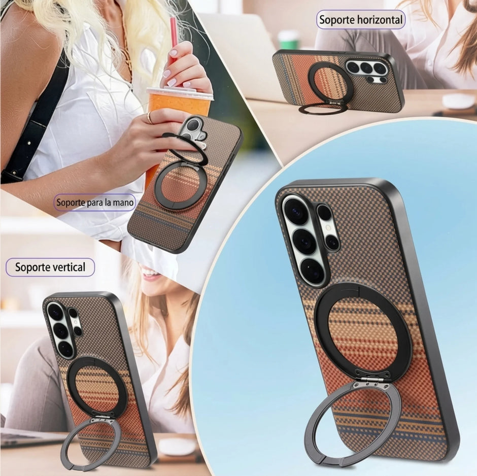 Case Diseño Fibra con Parante Giratorio A56 5G (Magsafe) | Marron