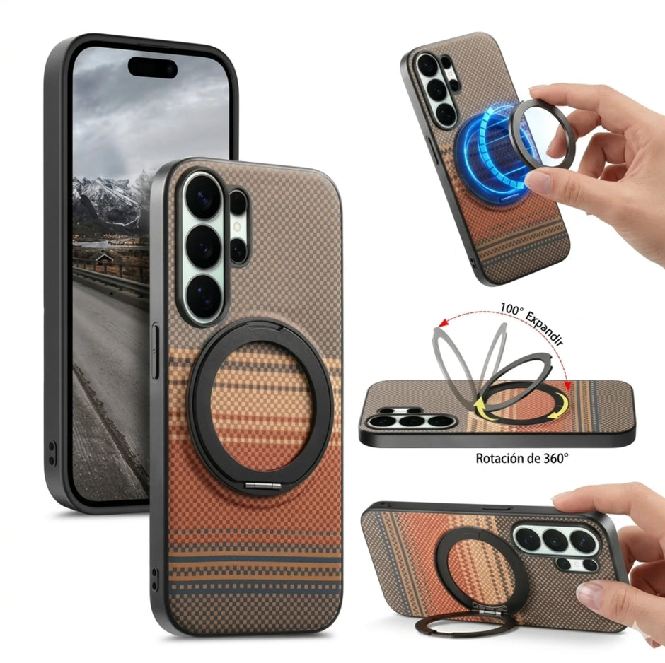 Case Diseño Fibra con Parante Giratorio A56 5G (Magsafe) | Marron