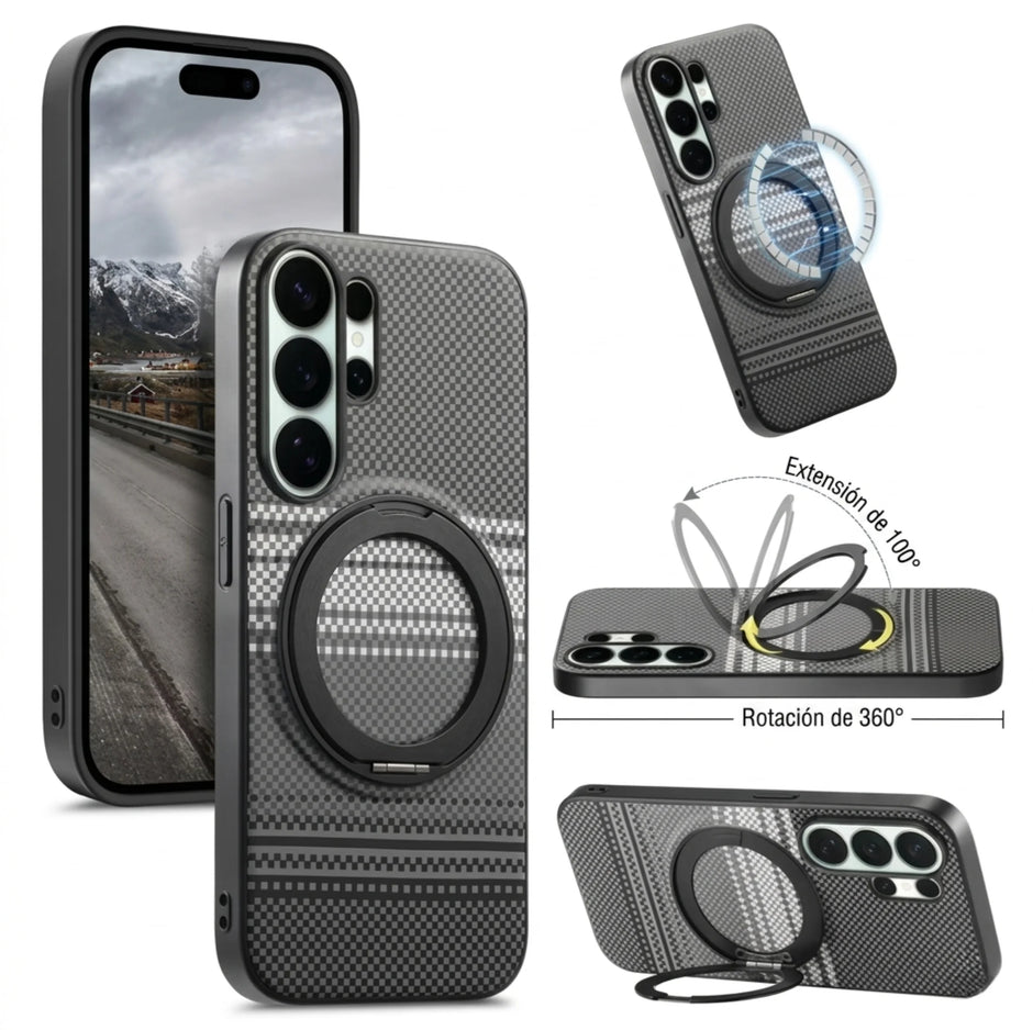 Case Diseño Fibra con Parante Giratorio A17 (Magsafe) | Negro