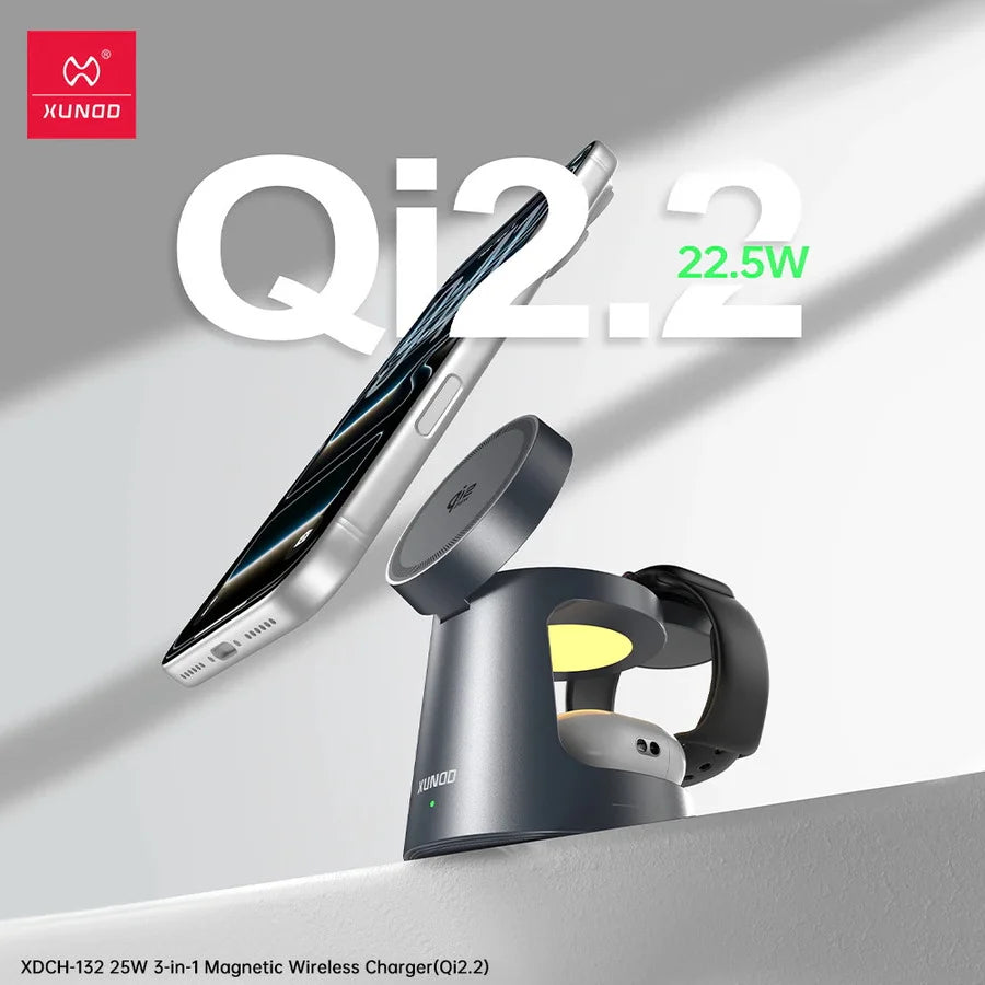 Cargador inalámbrico Xundd 25W 3 in 1 (Qi2.2) - BLACK