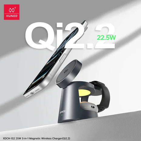 Cargador inalámbrico Xundd 25W 3 in 1 (Qi2.2) - BLACK
