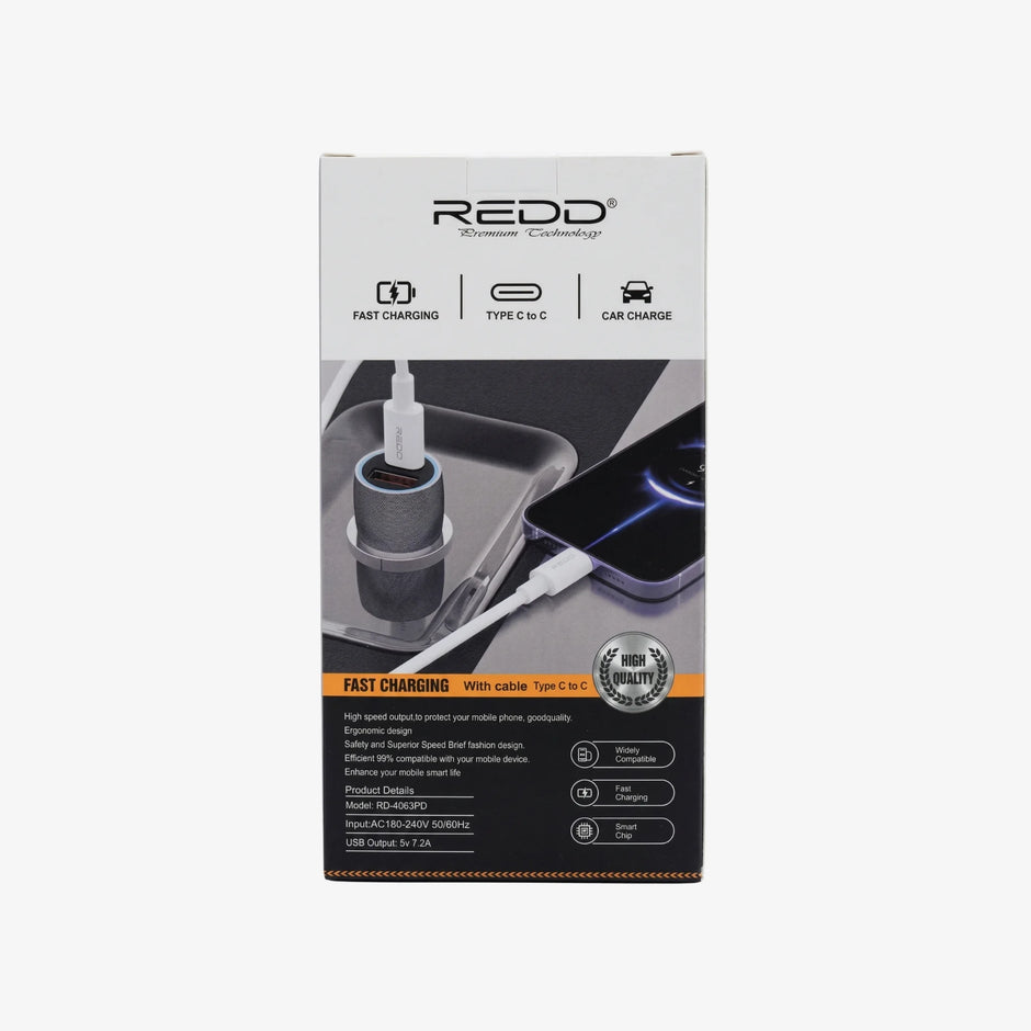 Cigarrera para Auto y Mototaxi REDD 87W Turbo PD | Incluye Cable USB-C a USB-C