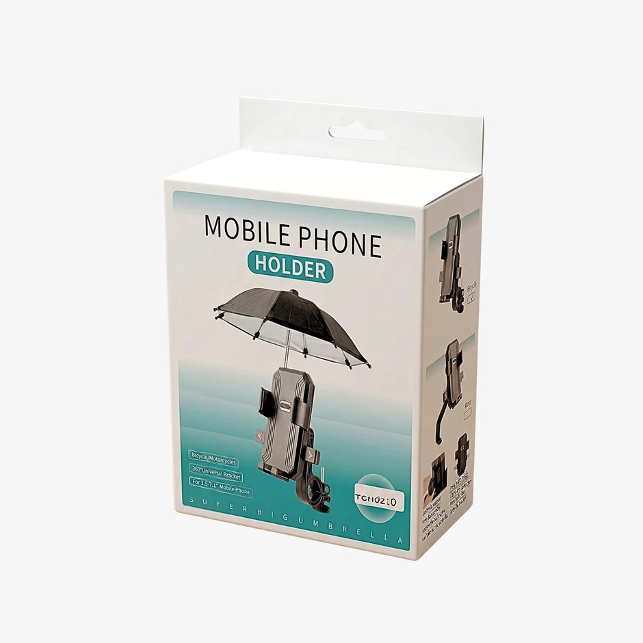 Soporte de Celular con Mini Sombrilla Protectora 360° Para Manubrio de Moto o Bicicleta
