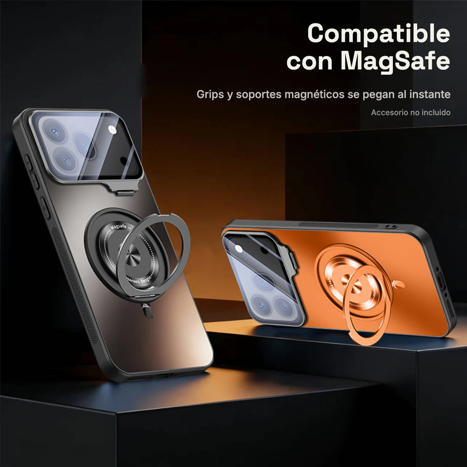 CamShield Aura compatible con MagSafe: grips y soportes magnéticos (accesorio no incluido)