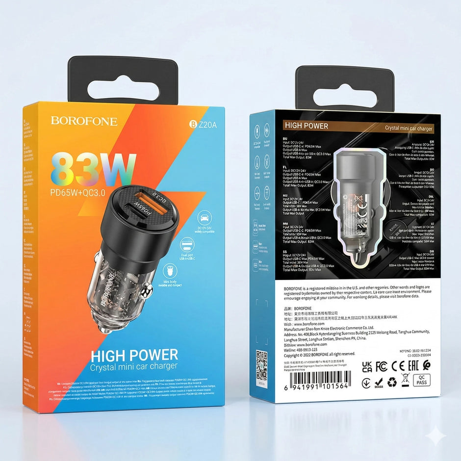 Cargador de Auto y Mototaxi Borofone 83W Dual Metálico + Cable Tipo C