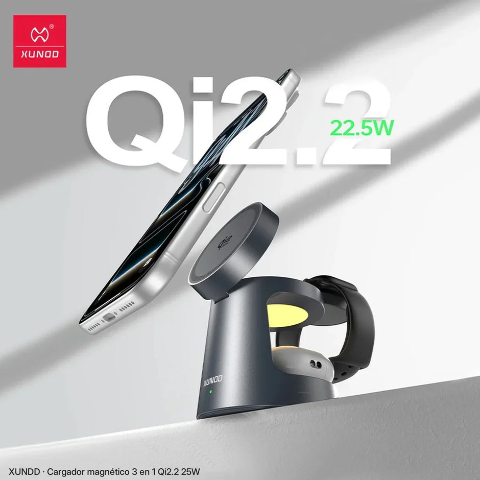 Cargador Inalámbrico Magnético 3 en 1 Xundd Qi2.2 25W