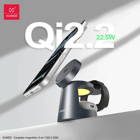 Cargador Inalámbrico Magnético 3 en 1 Xundd Qi2.2 25W