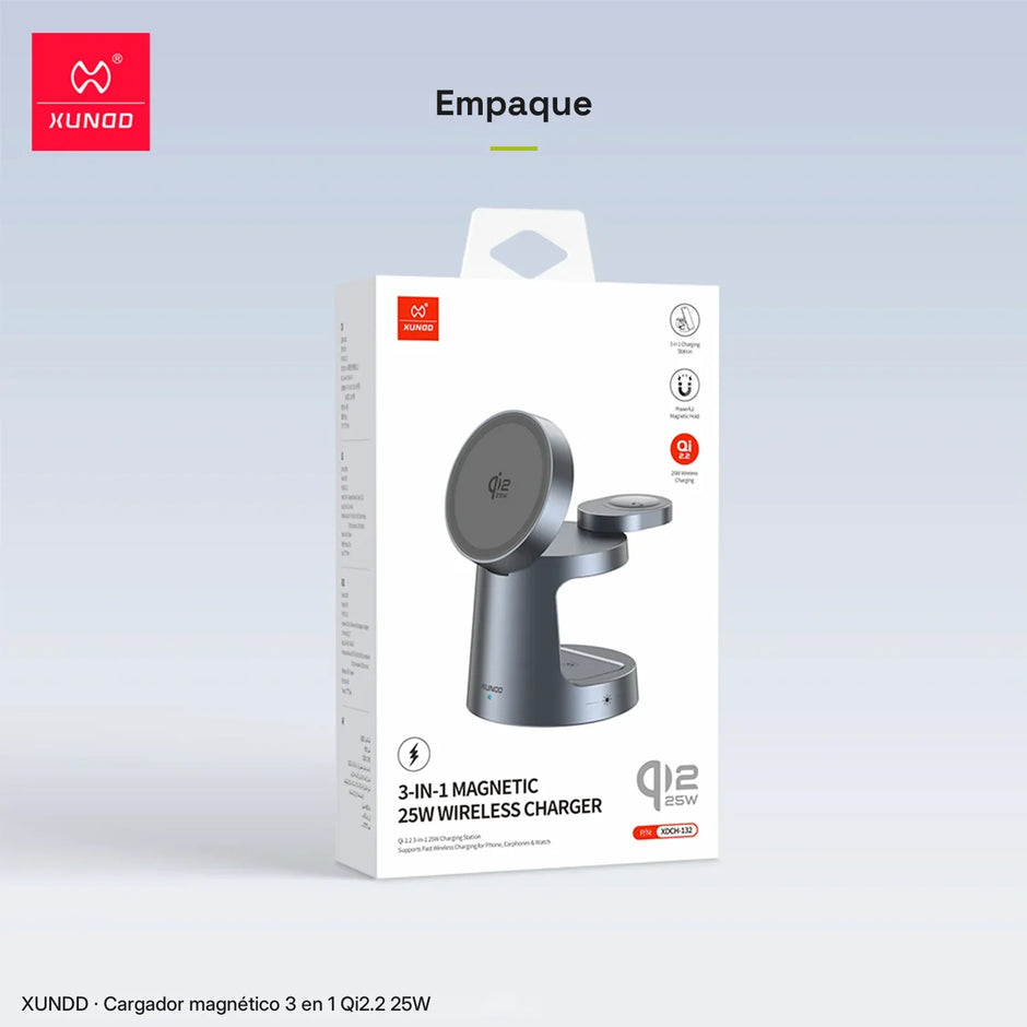 Cargador Inalámbrico Magnético 3 en 1 Xundd Qi2.2 25W
