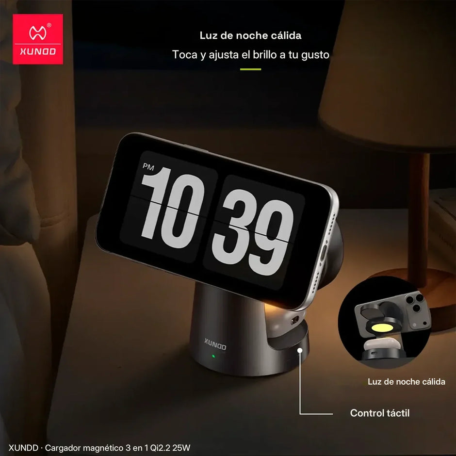 Cargador Inalámbrico Magnético 3 en 1 Xundd Qi2.2 25W