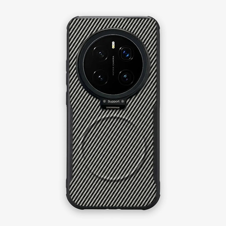 Case CamShield Carbono Honor Magic 7 Pro en Gris Plateado: diseño en fibra de carbono, tapa de cámara que se abre como parante, compatible con accesorios magnéticos