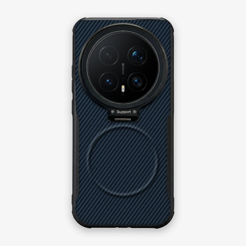 Case CamShield Carbono Honor Magic 8 Pro en Azul Real: diseño en fibra de carbono, tapa de cámara que se abre como parante, compatible con accesorios magnéticos