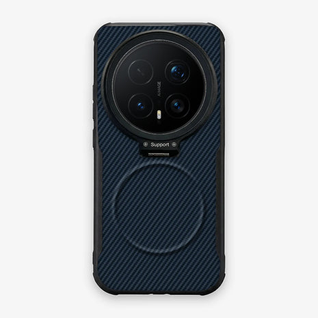 Case CamShield Carbono Honor Magic 8 Pro en Azul Real: diseño en fibra de carbono, tapa de cámara que se abre como parante, compatible con accesorios magnéticos