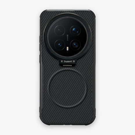 Case CamShield Carbono Honor Magic 8 Pro en Negro Grafito: diseño en fibra de carbono, tapa de cámara que se abre como parante, compatible con accesorios magnéticos