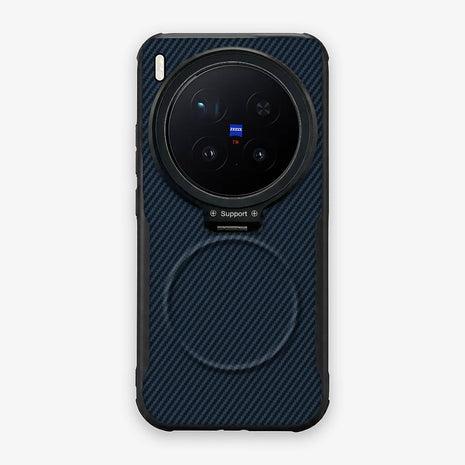 Case CamShield Carbono Vivo X300 Pro en Azul Real: diseño en fibra de carbono, tapa de cámara que se abre como parante, compatible con accesorios magnéticos