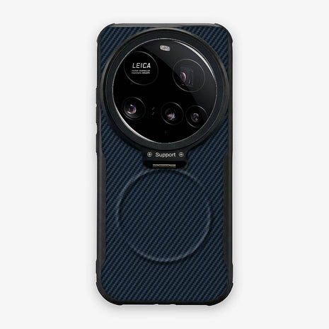 Case CamShield Carbono Xiaomi 15 Ultra en Azul Real: diseño en fibra de carbono, tapa de cámara que se abre como parante, compatible con accesorios magnéticos