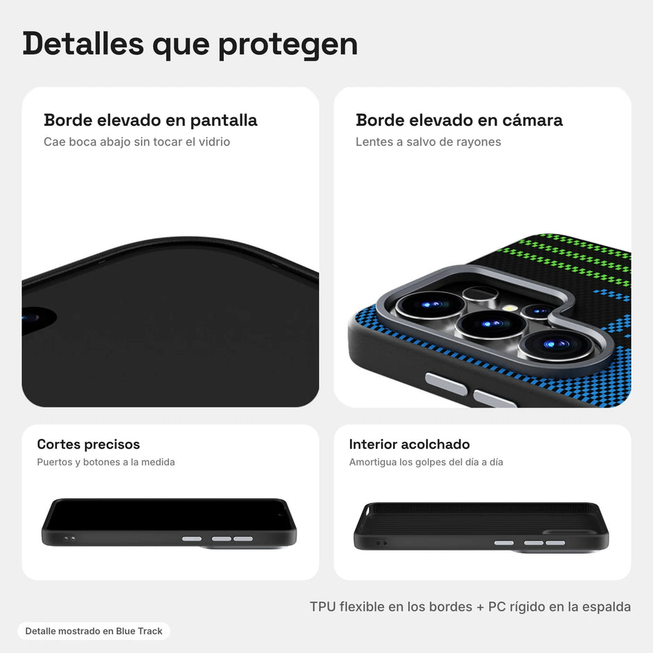 Carbono Deluxe MagSafe: bordes elevados en pantalla y cámara, cortes precisos e interior acolchado