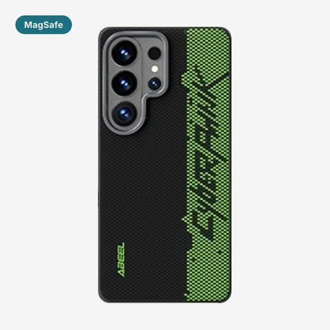 Case Carbono Deluxe MagSafe Galaxy S25 Ultra / Galaxy S26 Ultra Neon Code: funda con imanes MagSafe y diseño tipo carbono