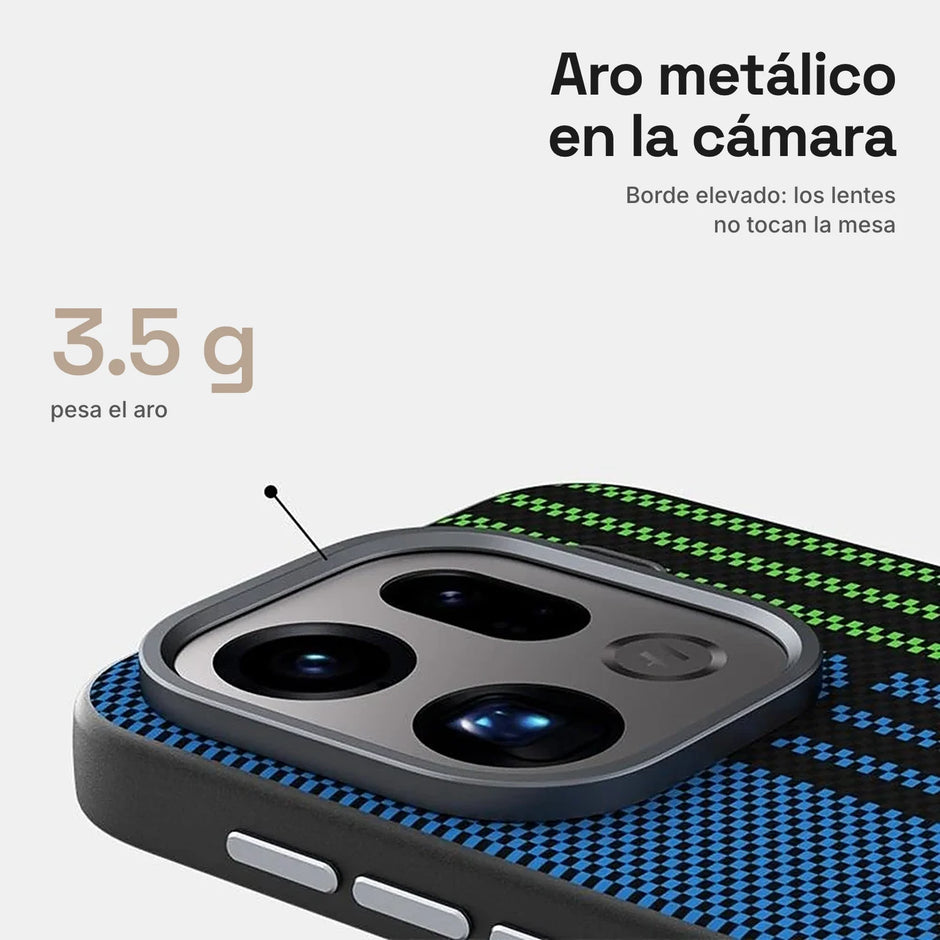 Carbono Deluxe MagSafe: aro metálico elevado que protege la cámara