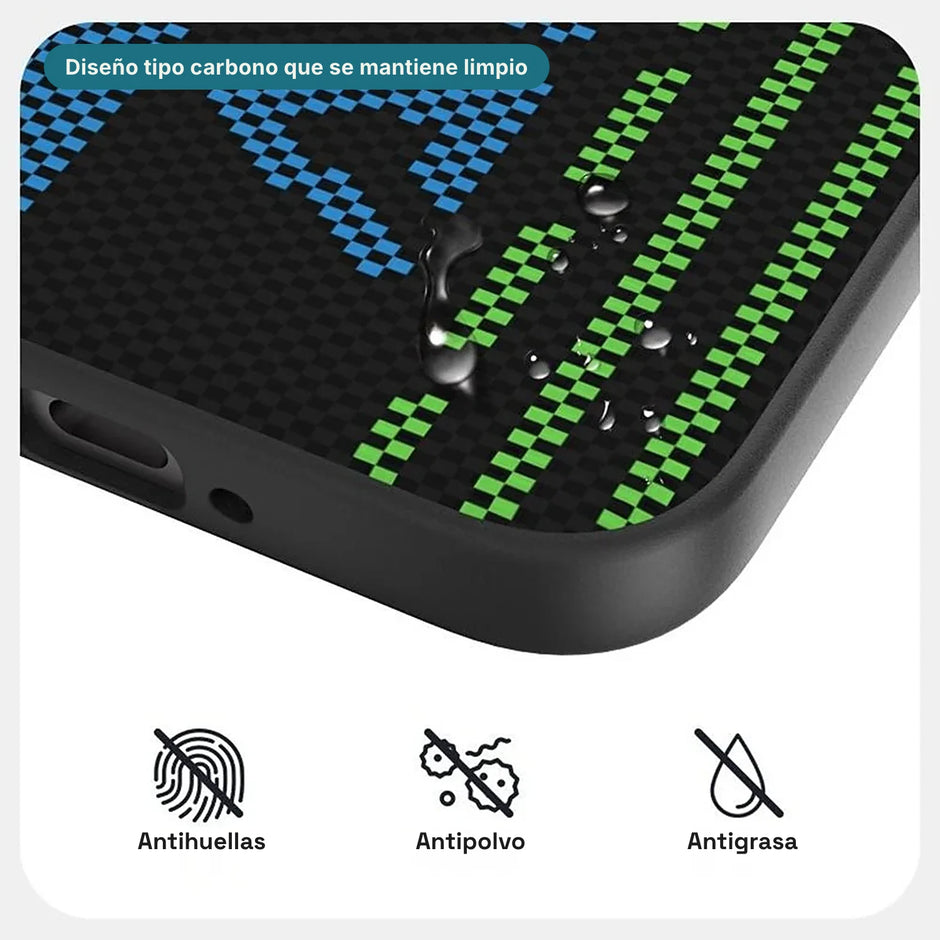 Carbono Deluxe MagSafe: diseño tipo carbono antihuellas, antipolvo y antigrasa