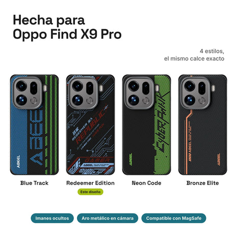 Carbono Deluxe MagSafe para Oppo Find X9 Pro: estilos Blue Track, Redeemer Edition, Neon Code y Bronze Elite