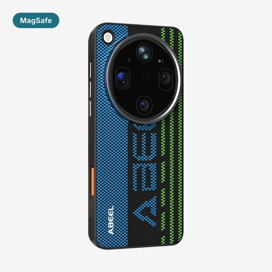 Case Carbono Deluxe MagSafe Oppo Find X9 Ultra Blue Track: funda con imanes MagSafe y diseño tipo carbono