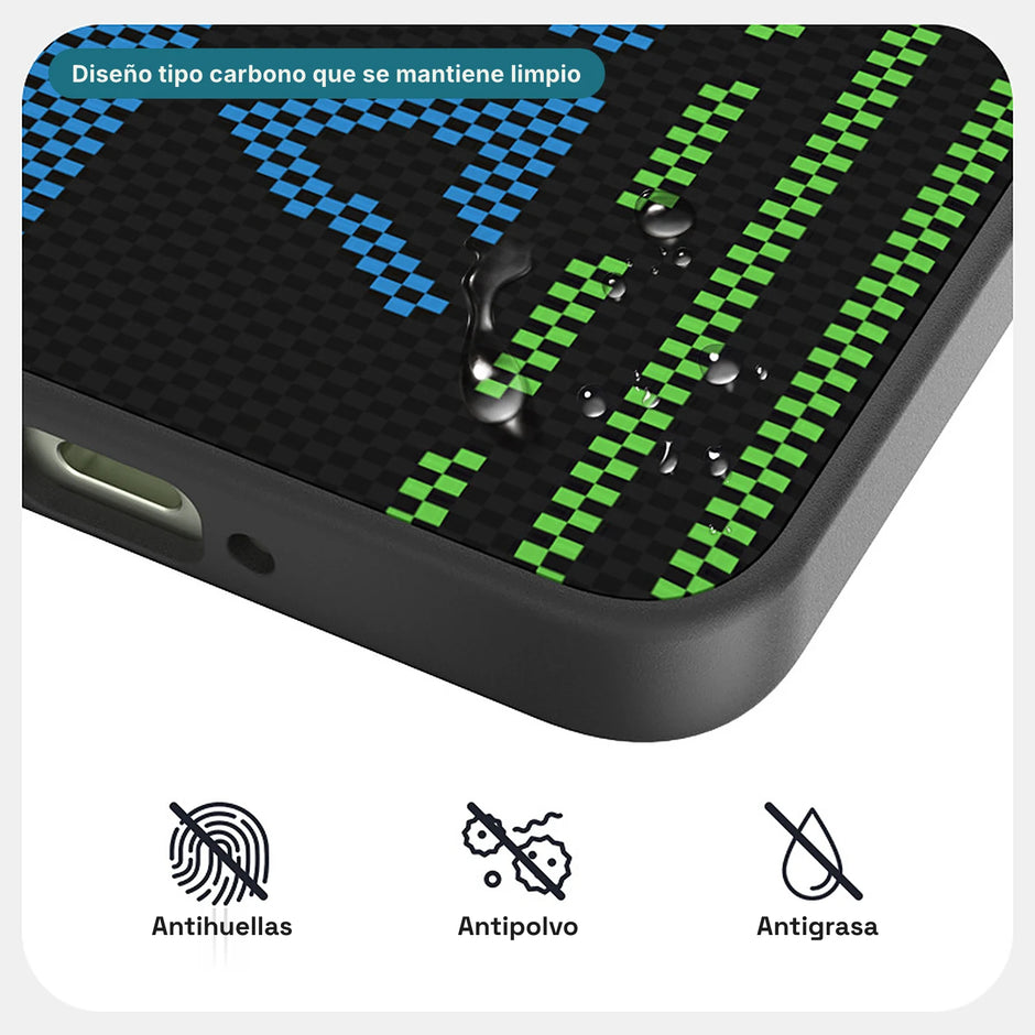Carbono Deluxe MagSafe: diseño tipo carbono antihuellas, antipolvo y antigrasa