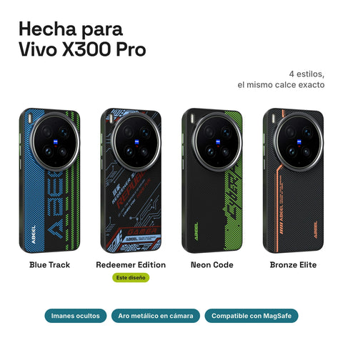 Carbono Deluxe MagSafe para Vivo X300 Pro: estilos Blue Track, Redeemer Edition, Neon Code y Bronze Elite