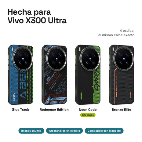Carbono Deluxe MagSafe para Vivo X300 Ultra: estilos Blue Track, Redeemer Edition, Neon Code y Bronze Elite
