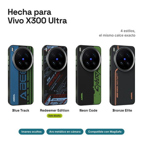 Carbono Deluxe MagSafe para Vivo X300 Ultra: estilos Blue Track, Redeemer Edition, Neon Code y Bronze Elite