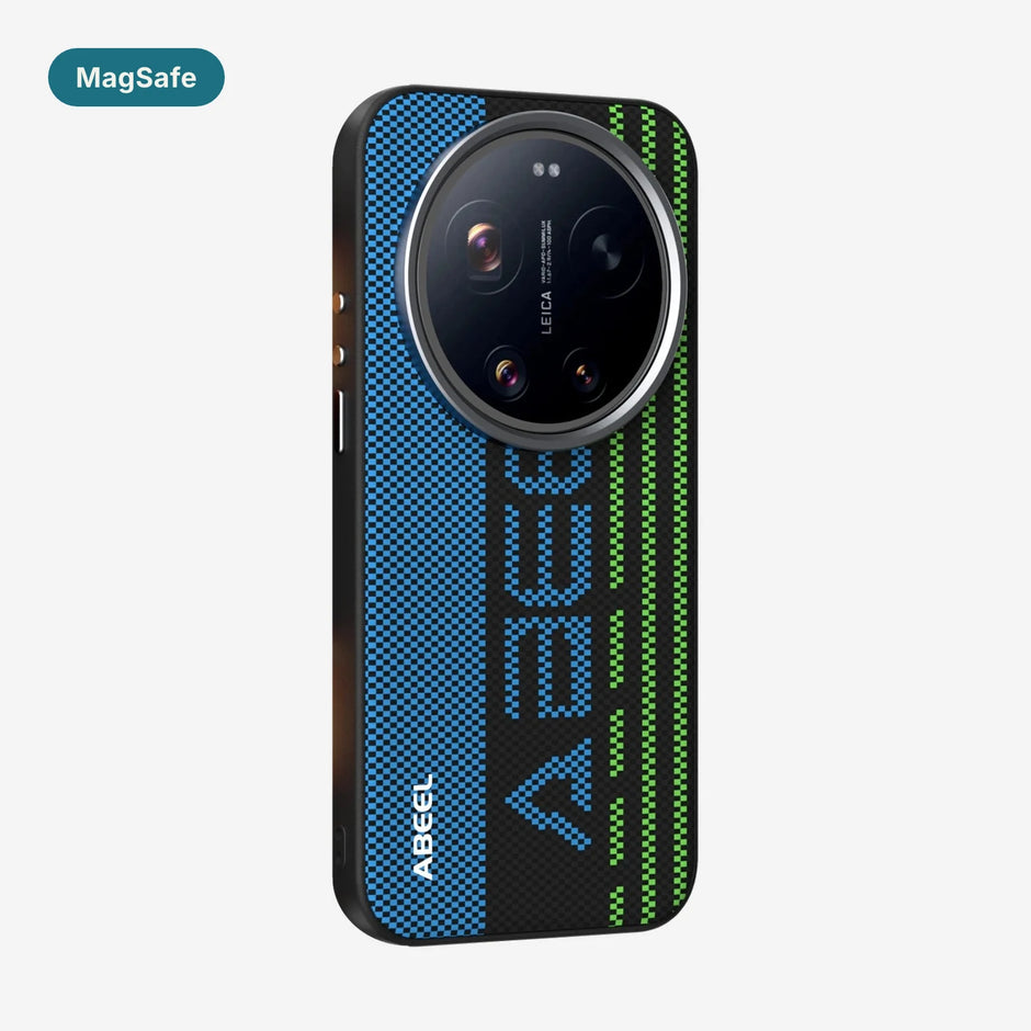 Case Carbono Deluxe MagSafe Xiaomi 17 Ultra Blue Track: funda con imanes MagSafe y diseño tipo carbono