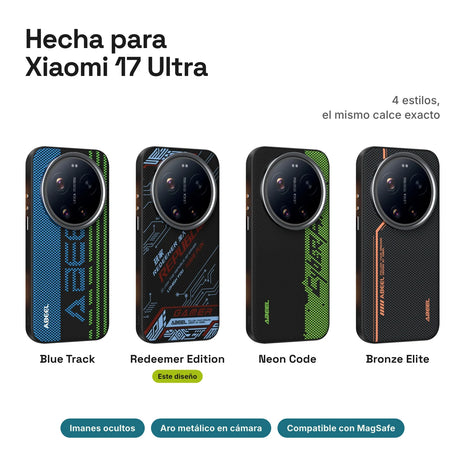 Carbono Deluxe MagSafe para Xiaomi 17 Ultra: estilos Blue Track, Redeemer Edition, Neon Code y Bronze Elite