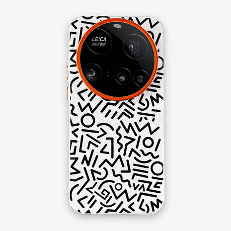Case Core Paracas Armor Xiaomi 15 Ultra en Blanco: funda con diseño garabato y aro metálico naranja en la cámara