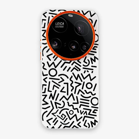 Case Core Paracas Armor Xiaomi 15 Ultra en Blanco: funda con diseño garabato y aro metálico naranja en la cámara