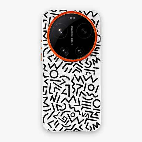 Case Core Paracas Armor Xiaomi 17 Ultra en Blanco: funda con diseño garabato y aro metálico naranja en la cámara