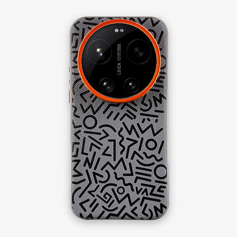 Case Core Paracas Armor Xiaomi 17 Ultra en Gris: funda con diseño garabato y aro metálico naranja en la cámara