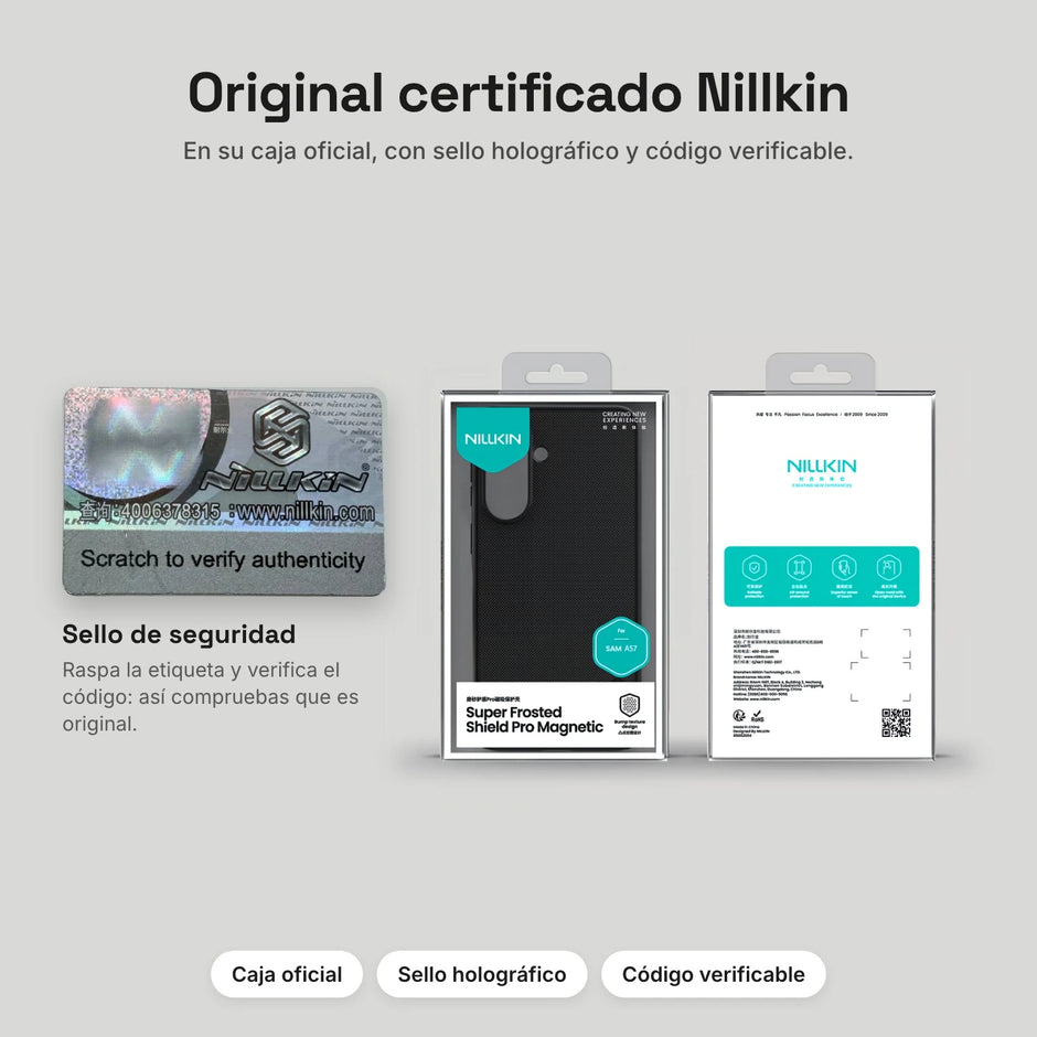 Caja oficial Nillkin con sello de autenticidad – Case Nillkin Super Frosted Shield Pro Magnética Galaxy A57 | Negro