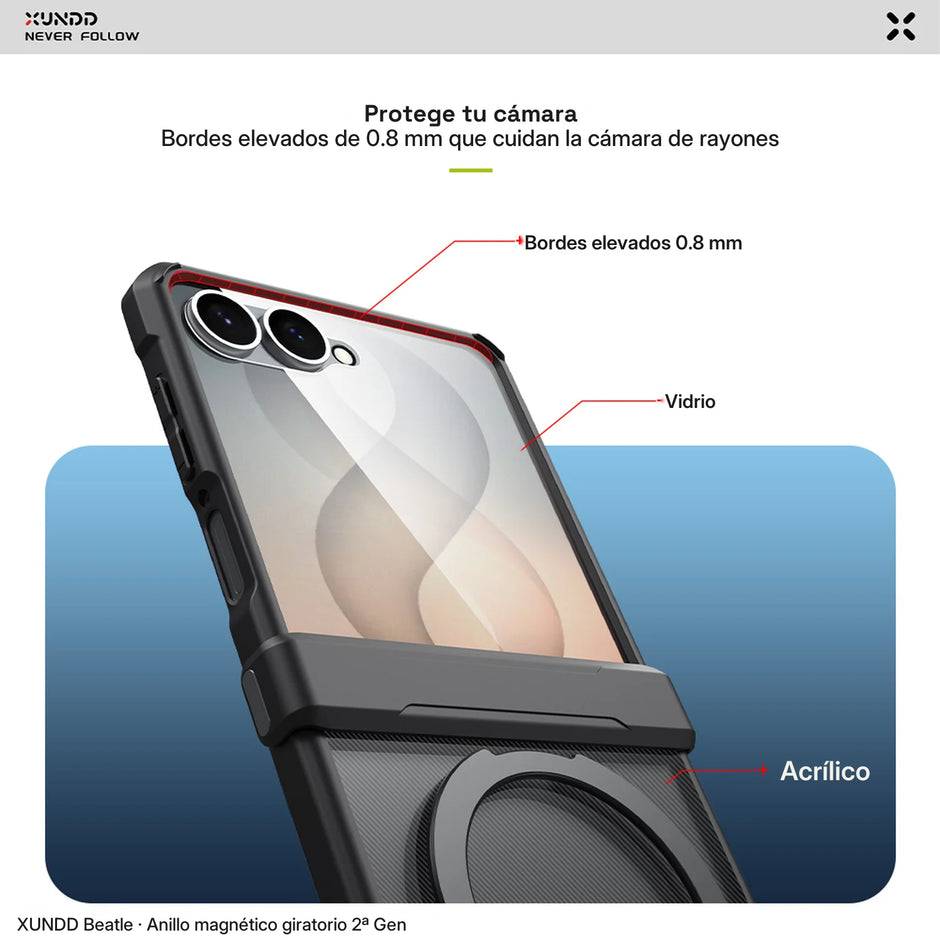 Case Xundd Beatle con Anillo Magnético Giratorio 360 2ª Gen Galaxy Z Flip 8