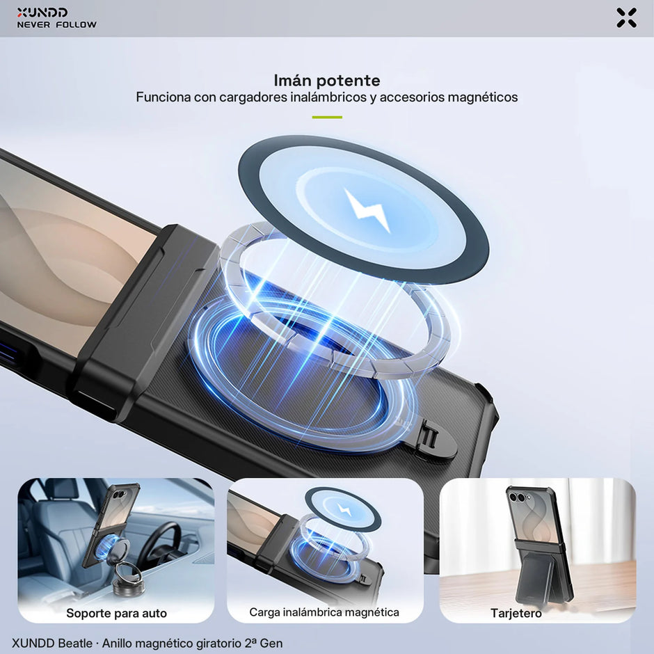 Case Xundd Beatle con Anillo Magnético Giratorio 360 2ª Gen Galaxy Z Flip 8