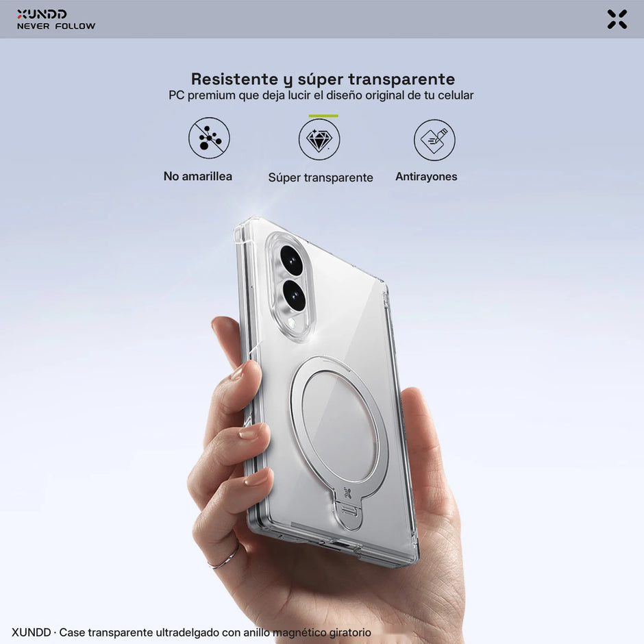 Case Xundd Transparente con Anillo Magnético Giratorio + Vidrio Galaxy Z Fold 8