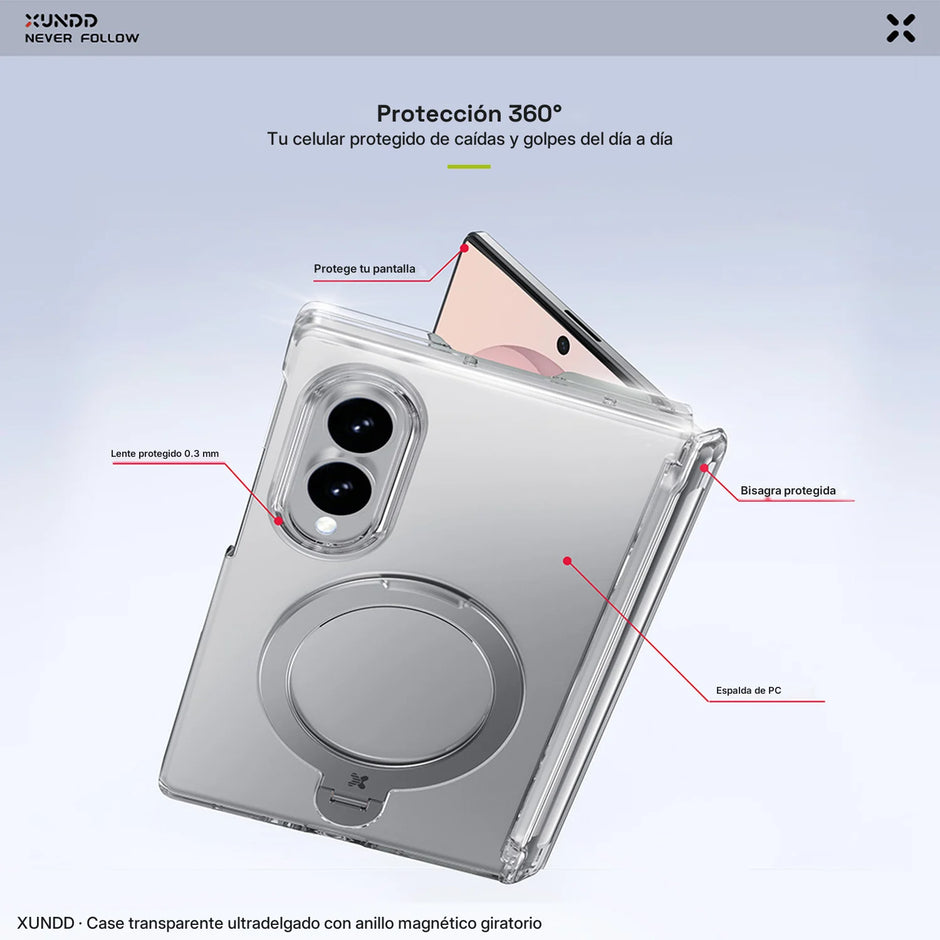 Case Xundd Transparente con Anillo Magnético Giratorio + Vidrio Galaxy Z Fold 8