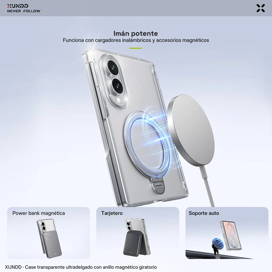 Case Xundd Transparente con Anillo Magnético Giratorio + Vidrio Galaxy Z Fold 8