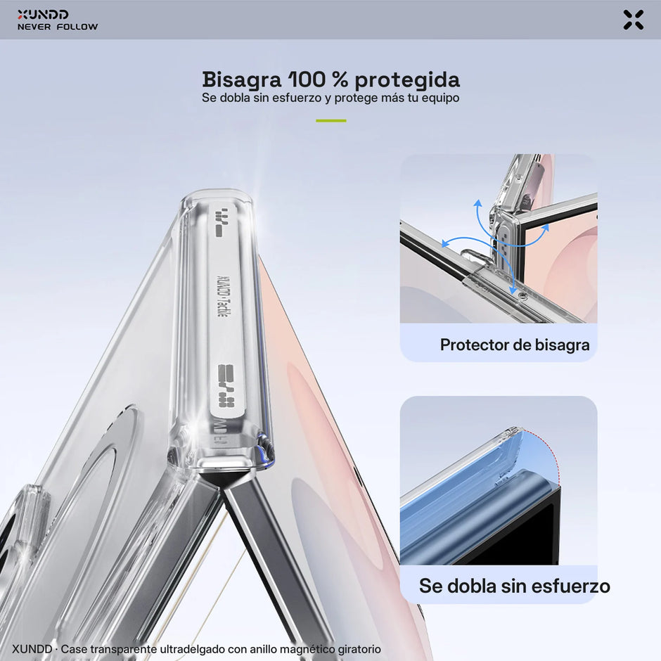 Case Xundd Transparente con Anillo Magnético Giratorio + Vidrio Galaxy Z Fold 8
