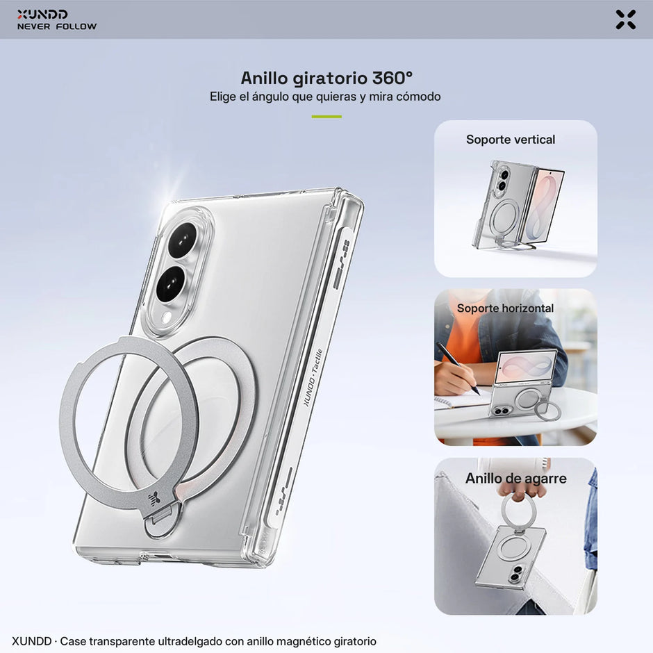 Case Xundd Transparente con Anillo Magnético Giratorio + Vidrio Galaxy Z Fold 8