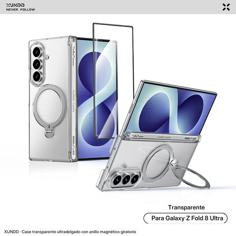 Case Xundd Transparente con Anillo Magnético Giratorio + Vidrio Galaxy Z Fold 8 Ultra