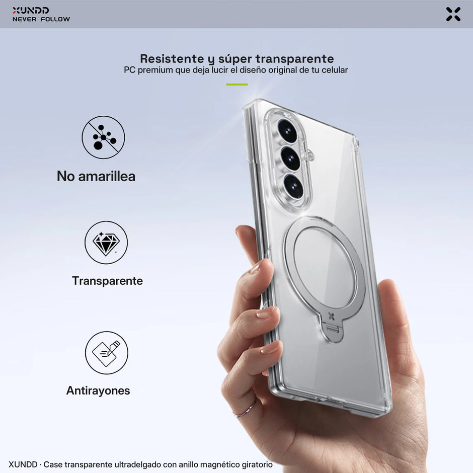 Case Xundd Transparente con Anillo Magnético Giratorio + Vidrio Galaxy Z Fold 8 Ultra