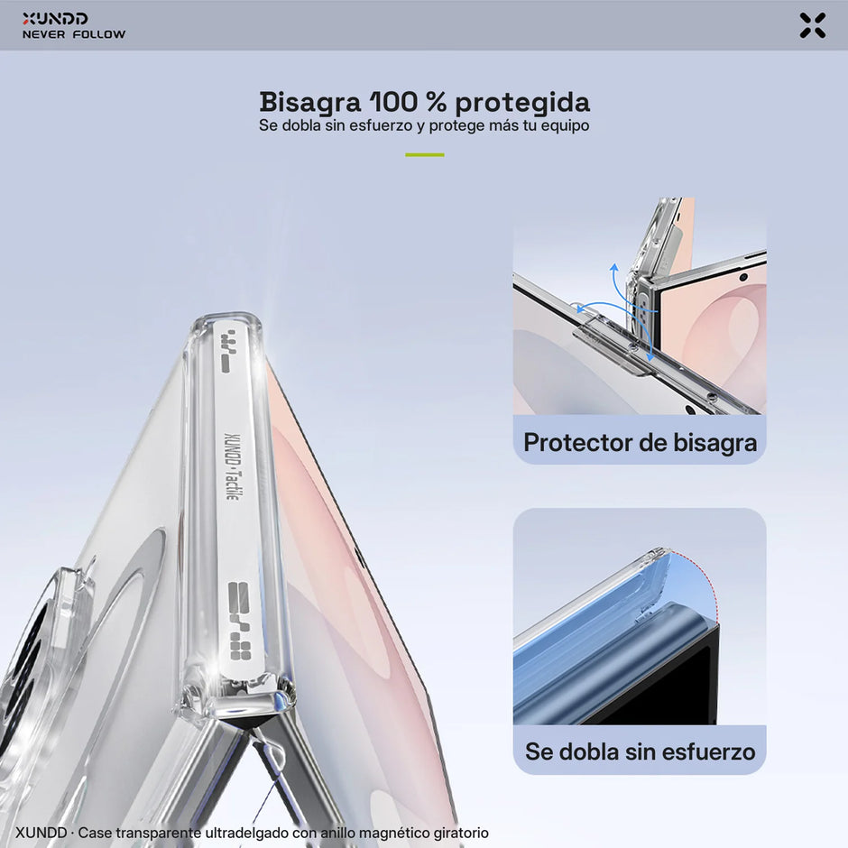 Case Xundd Transparente con Anillo Magnético Giratorio + Vidrio Galaxy Z Fold 8 Ultra