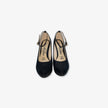 Tacones negros con correa para mujer con estilo brillante punta semi redonda
